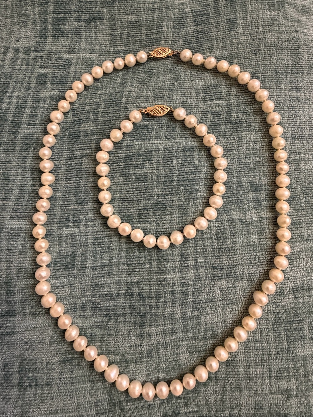 Vintage 14K Yellow Gold Akoya Cultured Pearl Necklace & Bracelet Set Signed WBO - Picture 5 of 15